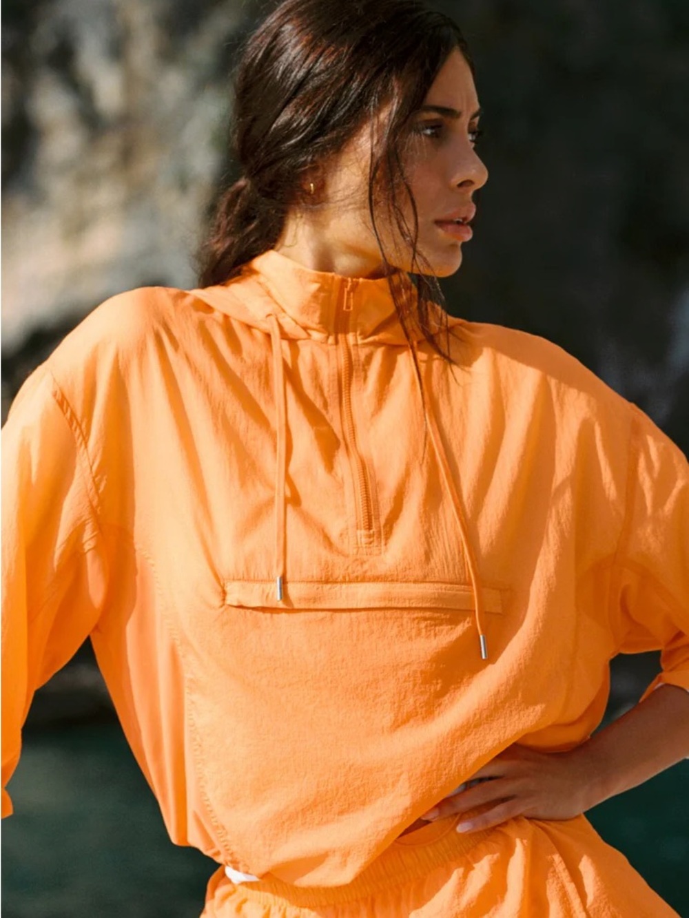 ALO Yoga Orange Satsuma Breeze 1/4 Zip Go Time Pullover L